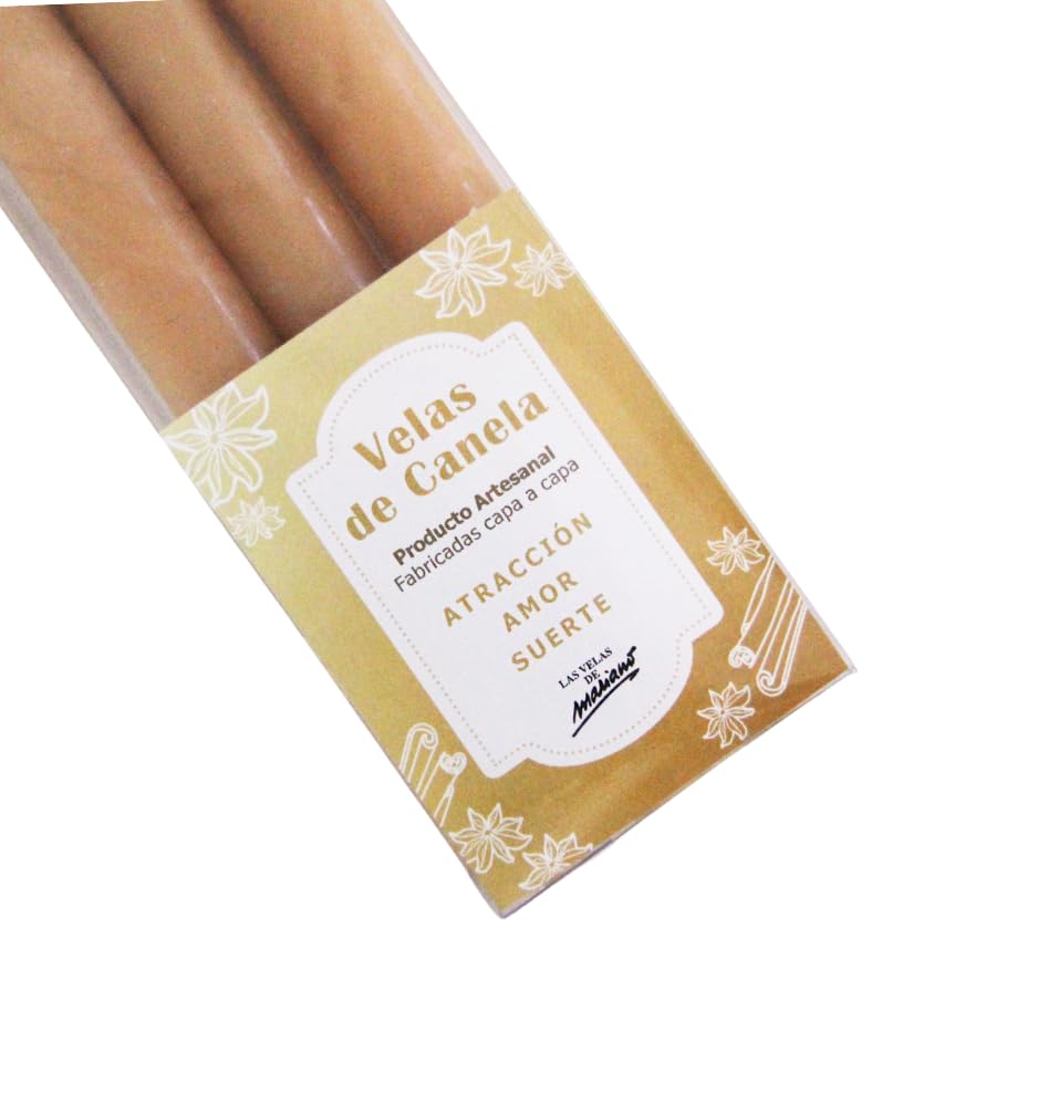 Las Velas de Mariano Pack de 3 Velas Artesanal 23 cm para Rituales y Meditación (Canela)