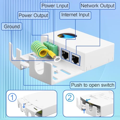 Protector contra sobretensiones Outdoor Gigabit PoE Ethernet IEEE802.3Af/At/Bt 1000Mbps, resistente al agua, protección contra rayos 5KA IP65, montaje en pared Plug and Play (Conectores de red y energía) miniatura 2