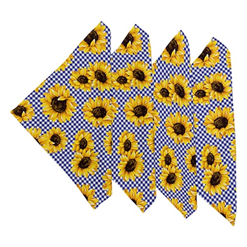Susiyo Square Placemats Set Of 4, Sunflower On Blue Checkered Placemat Polyester Washable Table Place Mats For Kitchen Dining Farmhouse Bbq Wedding Parties 12 X 12 In #TOP2