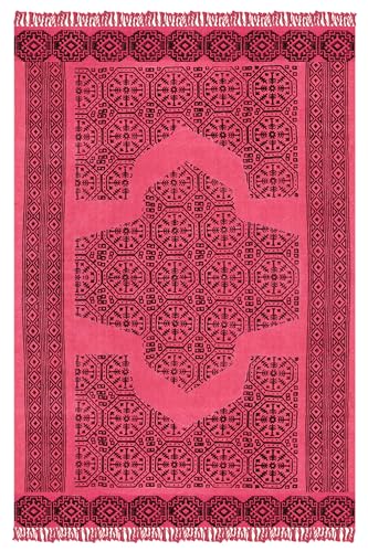 Tapis à tissage plat en coton haut de gamme motif Dhurrie rose - 2