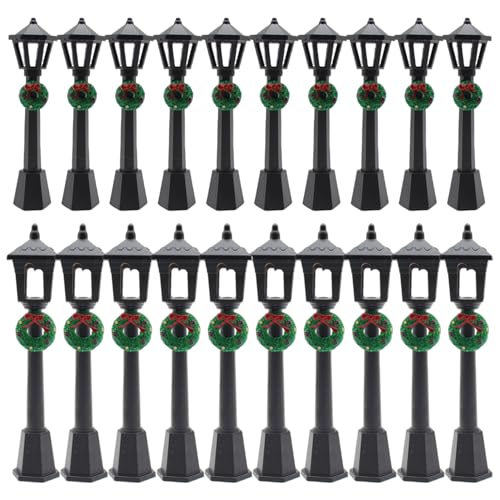 Christmas Lamp Village Accessories, 20 Pcs Lantern Decorative Mini Street Lights, Miniature Street Lamp Posts for DIY Dollhouse Christmas Village Display (Wreath Style, 20)