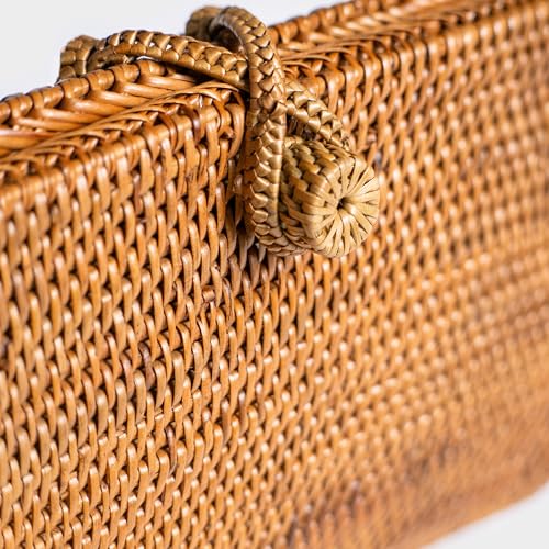 Image of Novum Crafts Round Rattan Bag for Women - Handmade Ata Wicker Woven Purse - Circle, Square, Oval Brown Straw Boho Bags