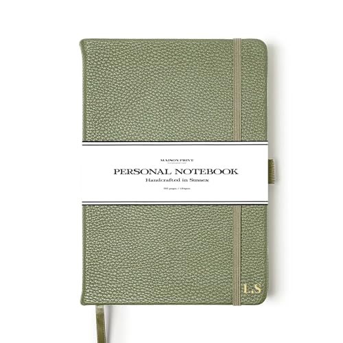 Maison Prive Personalised Notebook - A5 journal | Vegan Leather Journal Notebook | Daily Journal Book | Luxury Lined Writing Book | Journals For Women | Journal For Men | A5 Hardback notebook (Olive)