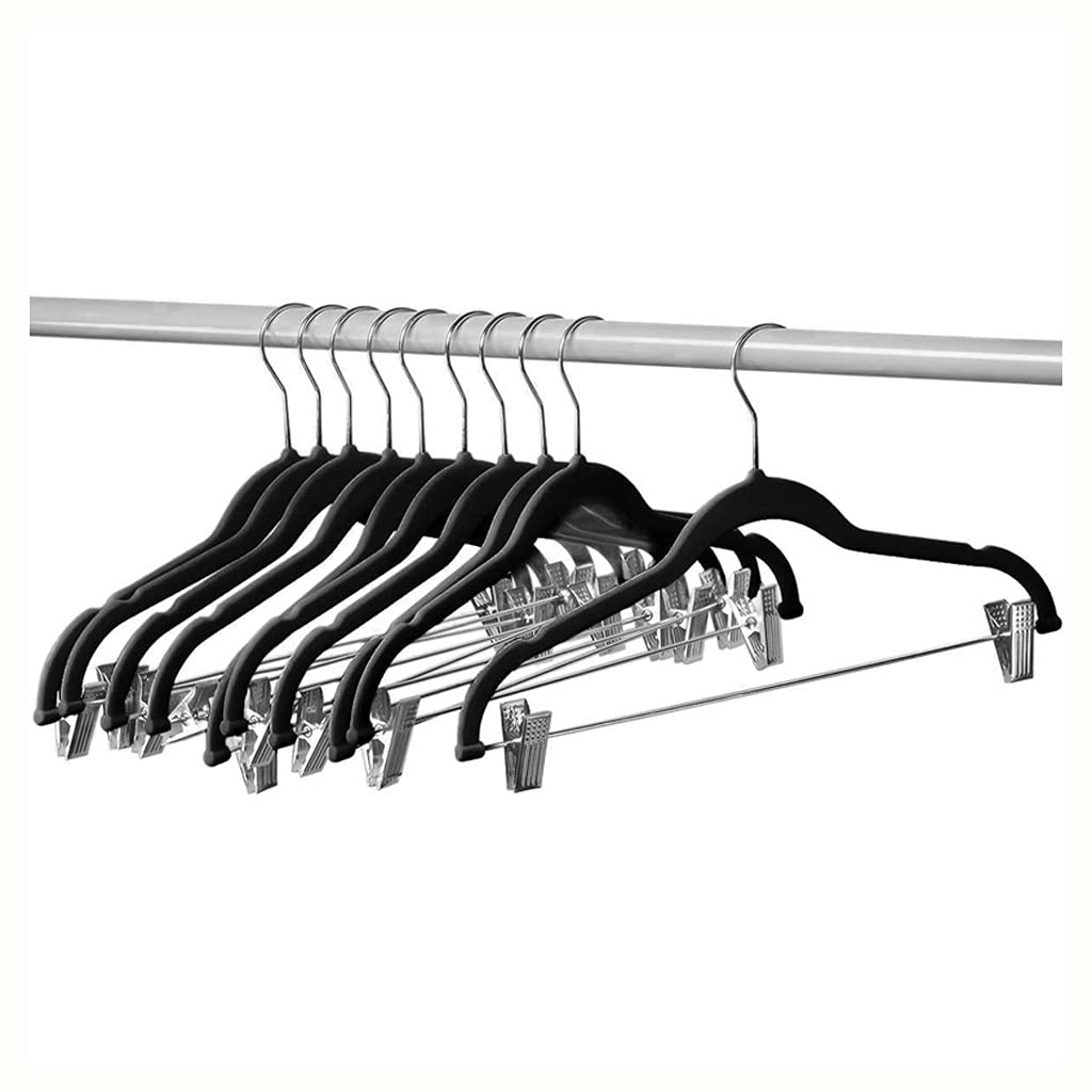 Perchas de terciopelo antideslizantes con clips para faldas, pantalones y vestidos, ahorran espacio, duraderas, perfectas para organizar el armario