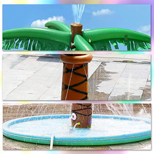 Fane Palm Tree Sprinkle and Splash Water Play Mat, Inflatable 70\'\' Water Play Spray Mat Toy Outdoor Backyard Party Sprinkler for Kids Summer Gift