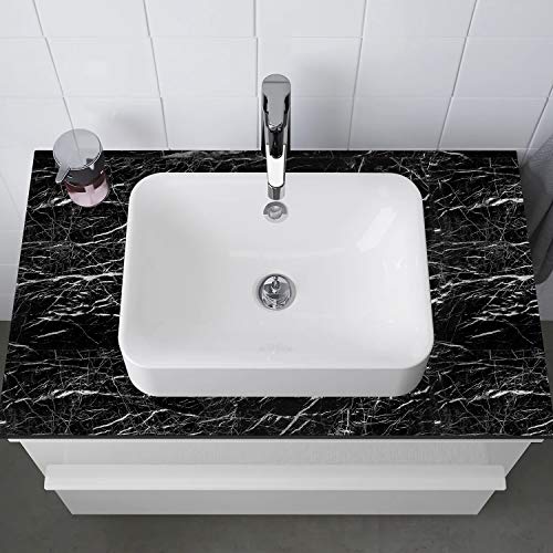 Image of Caltero Black Marble Wallpaper 17.7 inch x 78.7 inch Black Marble Contact Paper Peel and Stick Wallpaper Self Adhesive Removable Waterproof Marble Wallpaper PVC for Kitchen Countertop Table Shelf Drawer