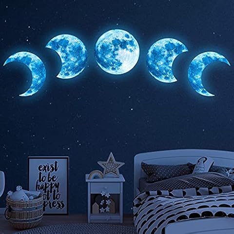 10Pcs Glow in The Dark Moon Wall Decals Large Luminous Space Planet Moon Phases Wall Sticker Glow in The Dark Stickers for Ceiling Removable Vinyl Boho Wall Decor for Kids Boys Girls Bedroom Nursery Cover