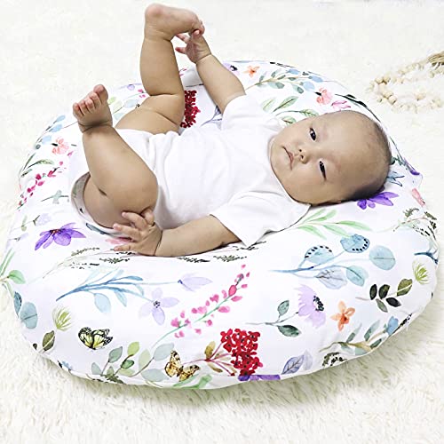 Image of Newborn Lounger Cover for Girl Boy, Snug Fitted Removable Slipcover for Baby Lounger, White Watercolor Flower Infant Lounger Cover