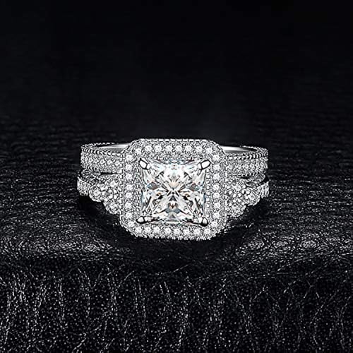2Pcs/Set Eternity Wedding Rings for Women Silver Color Brilliant Cubic Zirconia Luxury Jewelry3