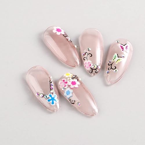 Miniatura 4 de 30 hojas de calcomanías de arte de uñas de flores coloridas 3D autoadhesivas con flores de flores y margaritas con diamantes de imitación, diseños