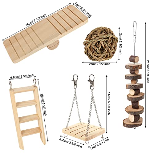 ZALALOVA Hamster Chew Toys, 12Pack MSDS Approved Natural Wooden Pine Guinea Pigs Rats Chinchillas Toys Accessories Dumbbells Exercise Bell Roller Teeth Care Molar Toy for Bunny - Thumbnail 2