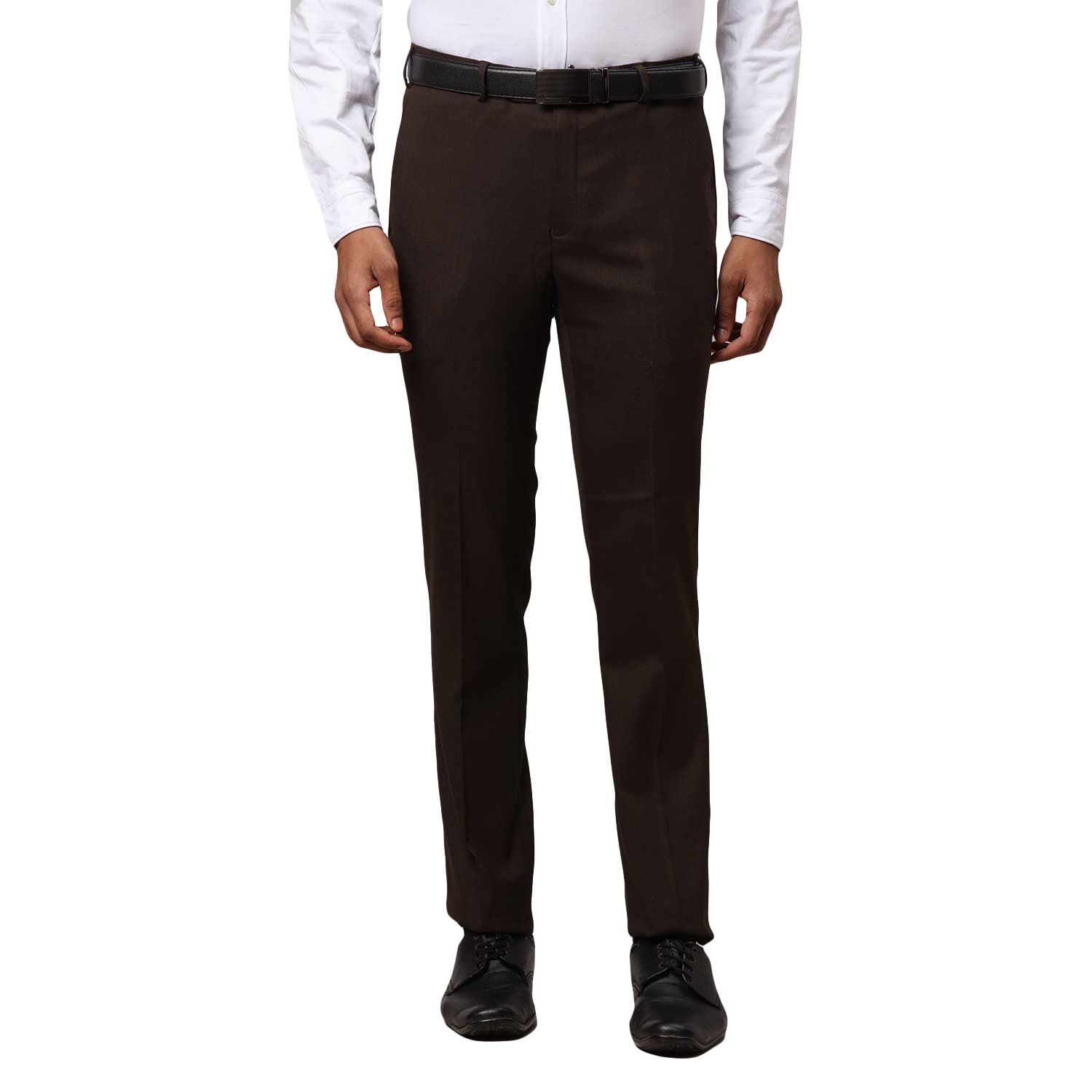 Men's Poly Viscose Blend Structure Pattern Slim Fit Flat Front Formal Trouser-image-8