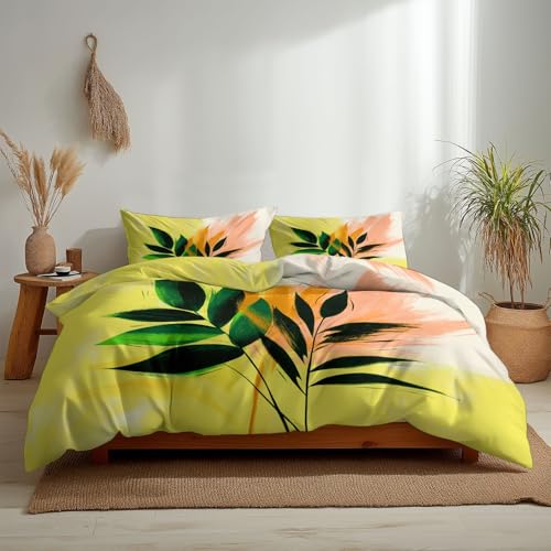 Housse de Couette Réversible Douceur Microfibre Parure de Lit Fleurs Tropicales 3 Pièces