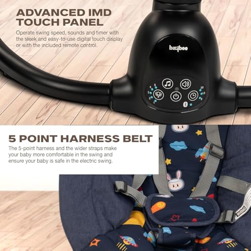 Image of BAYBEE Electric Baby Swing Cradle for New Born Baby | Rocker for Babies with Adjustable Speed & Safety Belt | Automatic Swing Cradle with Mosquito Net, Music & Toys for Infant Boys Girls (Deep Blue)