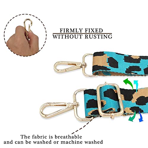 Image of Bag Straps Replacement Crossbody Wide Blue Leopard Print Adjustable Guitar Strap for Purses
