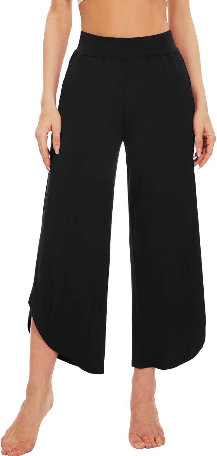 WiWi Women's Pajama Pants Viscose Bamboo Sleep Bottoms Super Soft Wide Leg Capri Pant Cooling Bottom with Pockets S-XXL - Image 4