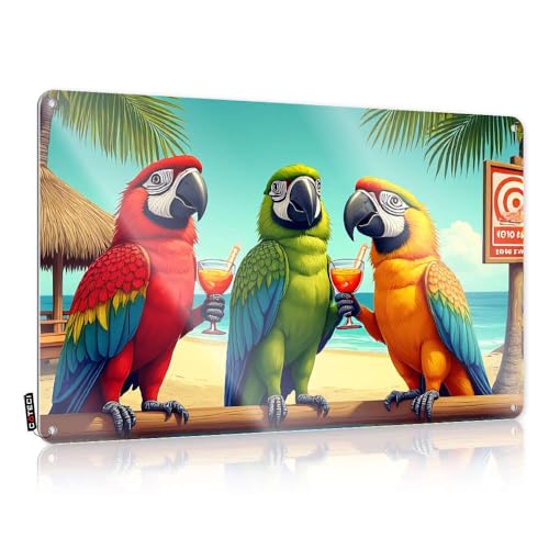 Décoration murale rustique en métal perroquets pour bar de sous-sol tropical