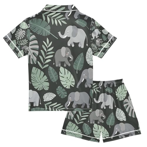 senya Tropical Elephant Satin Summer Pajama Sets Silk Short Sleeve Button Down Sleepwear2