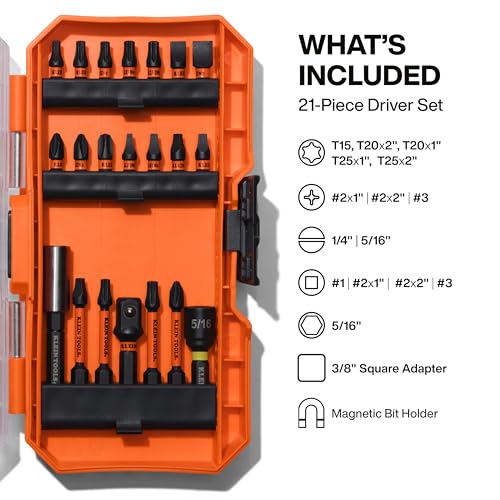 Image of Klein Tools 33801B 21-Piece Impact Driver Bit Set, Impact-Rated Alloy Steel, Precision Machined, MODbox Compatible Storage Case, Professional Tool Kit
