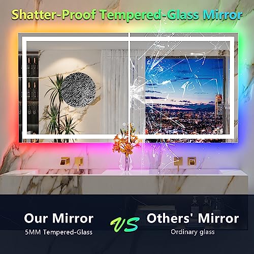 Image of 72x36 Inch RGB LED Bathroom Mirror Front Light and RGB Backlit Lighted Vanity Mirror for Bathroom Wall Mounted Dimmable Anti Fog Memory Shatter-Proof IP54 Waterproof Horizontal /Vertical