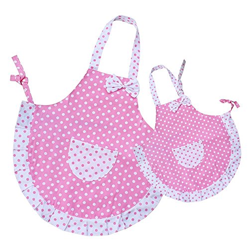 Image of Homgaty Toddler and Mommy Apron, Princess Bowknot Kitchen Apron with Pocket Chef Apron for Women and Baking Cook Painting Party with 2 Layers Cloth Parent- Set