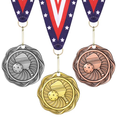 Loetere 3 Pcs Metal Fusion Medals 2" Cornhole Dinkball Soccer 1st 2nd 3rd Place Award Medals with Ribbons Gold Silver Brown Trophy for Sports Participation Winner Prize Gift (Dinkball)