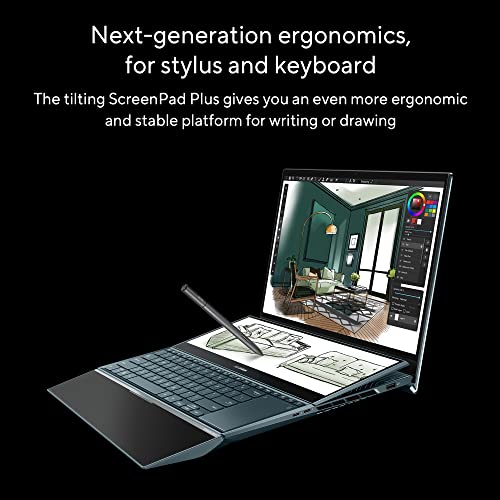 Image of ASUS Zenbook Pro Duo 15 OLED (2022), 15.6 inch (39.62 cms) 4K OLED Touch, Core i7-12700H 12th Gen, Dual Screen Laptop (32GB /1TB SSD /6GB GeForce RTX 3060 /Windows 11 /Office 2021 /Blue /2.3 kg), UX582ZM-H701WS