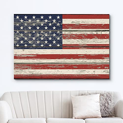 Wall26 Canvas Print Wall Art United States Flag On Vintage Retro Wood Panels Pop Culture Cultural Digital Art Modern Art Traditional Colorful For Living Room, Bedroom, Office - 12"X18" #TOP1