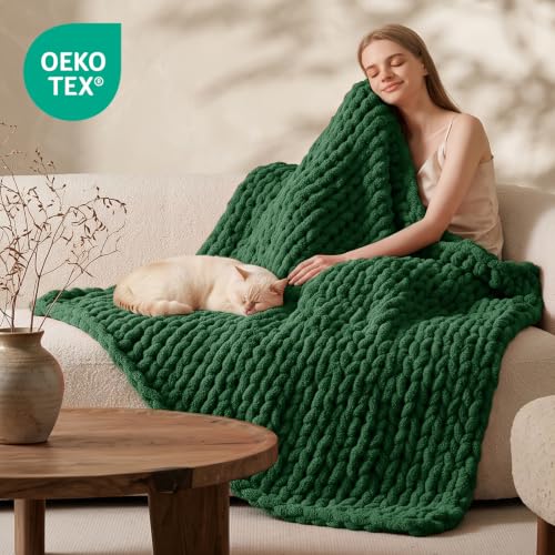 Image of L'AGRATY Chunky Knit Throw Blanket for Couch, 50 x 70 Inches, Olive Green