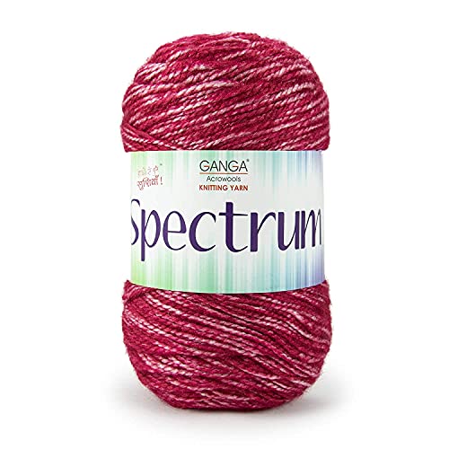 Image of Ganga Acrowools Spectrum Supersoft Knitting & Crochet Yarn | 100% Acrylic Wool Ball. Self patern Soft Hand Knitting Fancy Yarn to unleash creativity, perfect for Art & Craft, babywear, baby blanket, sweaters, ponchos, mufflers, socks, caps; threads works best with crochet hook needle; Avialable in multicolor (Pack of 1 ball = 100 grams).:; - (White Mehroon - SPT028)