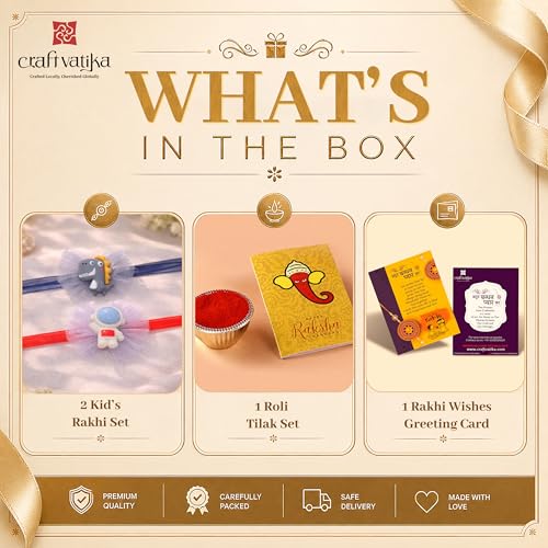 Image of CraftVatika Rakhi Set for Kids Brother, Rakhi Set of 2 for Brother Boys Baby Kids, Designer rakhis for Rakshabandhan Children Raki Set with Greeting Card, Tilak Set, for Premium RakshaSutra for Child