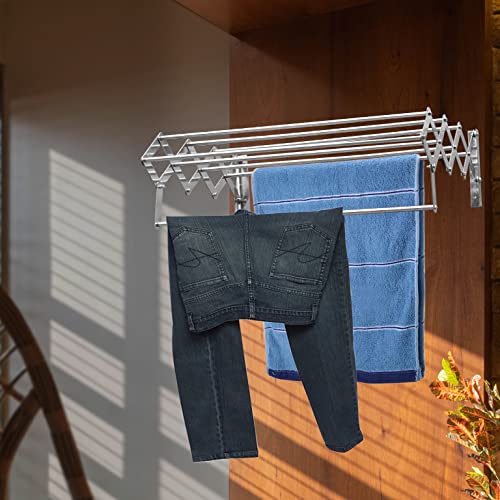 Image of Plantex Stainless Steel Foldable Clothes Drying Rack /Cloth /Towel Stands for Drying Clothes - Wall Mount (Chrome - 24 inch)