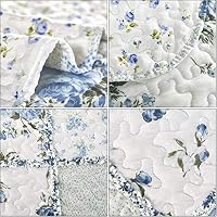 VIVILINEN Blue Floral Patchwork Quilt Set, Full Queen Size, 3 Piece Bedding Set with 2 Pillowcases — image 7