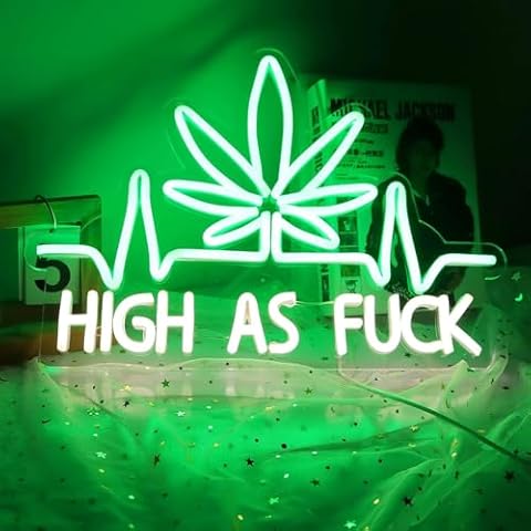 High as Fuck Marijuana Leaf Neon Sign Cannabis Weed LED Neon Lights Cover
