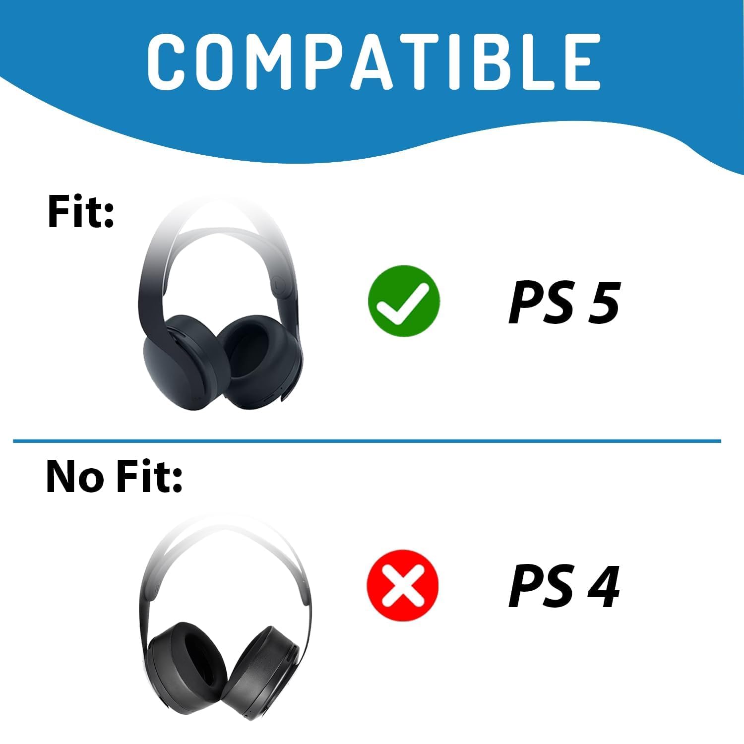 Coussinets De Remplacement Pour Casque PS5 Pulse 3D - Gel Et Mousse Mémoire, Noir - 12