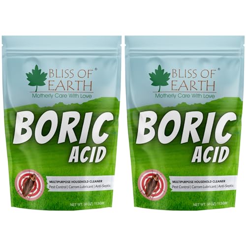 Bliss of Earth Boric Acid Powder for Roaches Ants & Bugs Control 100% Pure Multi-Purpose Natural Insect Killer Home Cleaning Deodorizing Stain Removal & Odor Control Powder pack of 2x113g