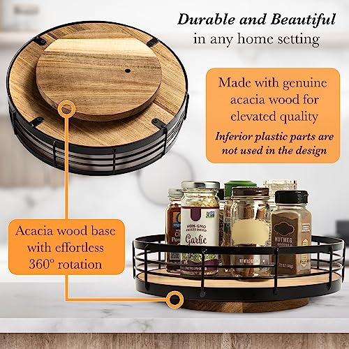 Gennua Kitchen 10” Acacia Wood Lazy Susan Turntable Organizer For Spices, Condiments, And More - Wooden Cabinet And Pantry Organization And Storage - Practical Gift Idea For Wedding Or Housewarming #TOP3