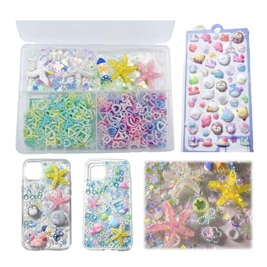 DJDYDUOYY Junk Phone Case Charms Kit - DIY Phone Case Decorating Supplies with Colorful Charms, Gradient Pearl Patch, Color Coated Glitter, 3D Stickers, Ocean Style Resin Accessories for Custom Cases, Earrings & Bracelets