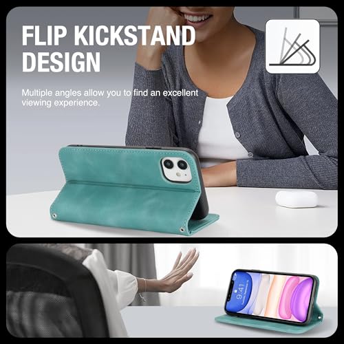 Housse iPhone 11 aimantée vert clair protégeant l'écran avec porte-carte