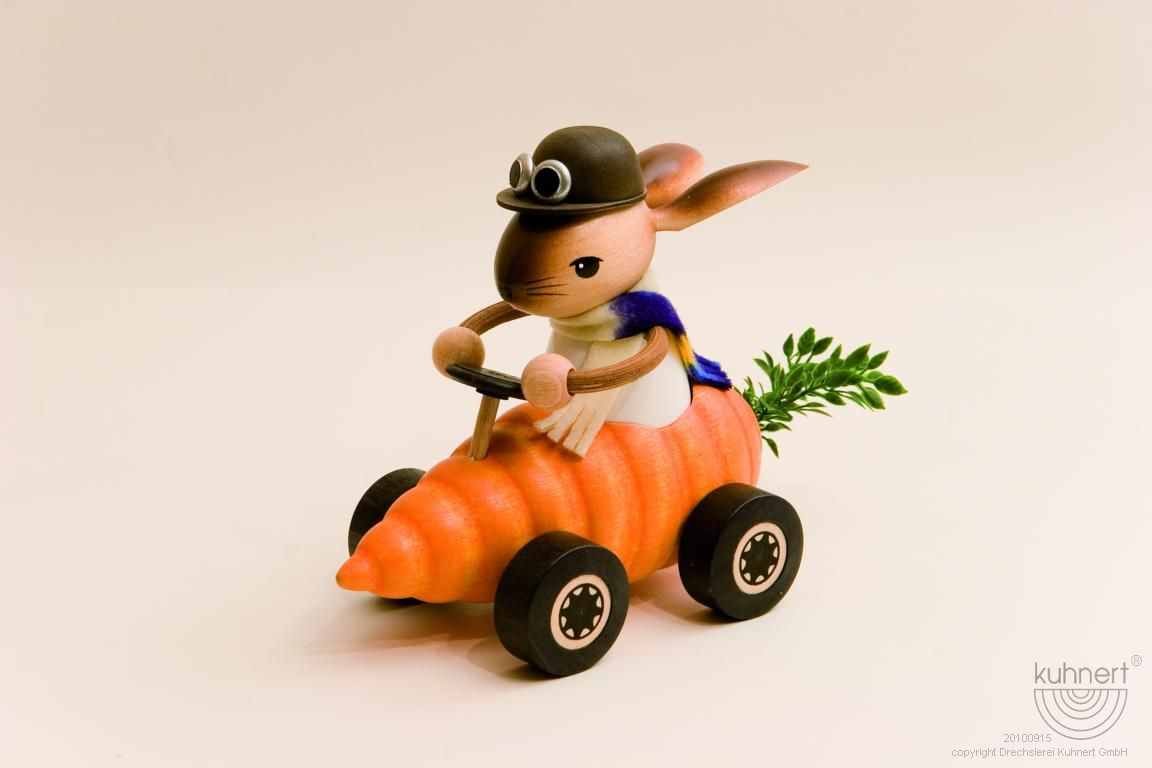 Drechslerei Kuhnert - Osterdekoration / Osterhase - Kuhnerthase in Möhrchen Karre - aus Holz - Größe: stehend ca. 19 cm - Made in Germany