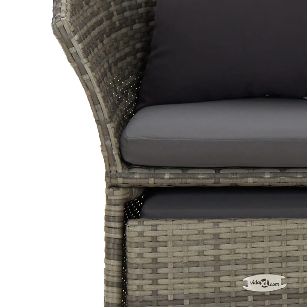 Set da Giardino 2 pz Sedia e Sgabello Rattan PE Grigio | Arredo salotto da esterno con morbidi cuscini e poggiapiedi per momenti di relax su terrazzo, balcone o portico.