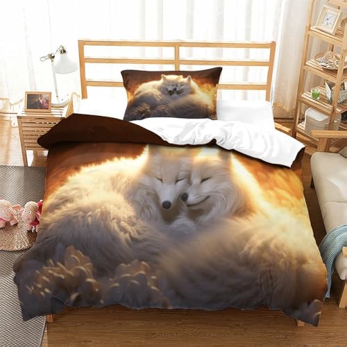 Housses de couettes loup imprimé dessin parure de lit microfibre single