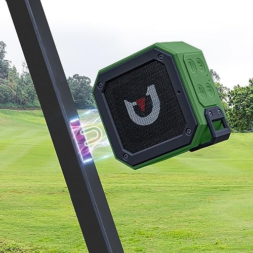 ACHIX Bluetooth Speaker for Golf Cart, Magnetic Portable Wireless Speaker with Loud Stereo Sound and Bass Boost, 20 Hours Play, Waterproof IPX7, TWS & SD Card Function (with Storage Case,Green)