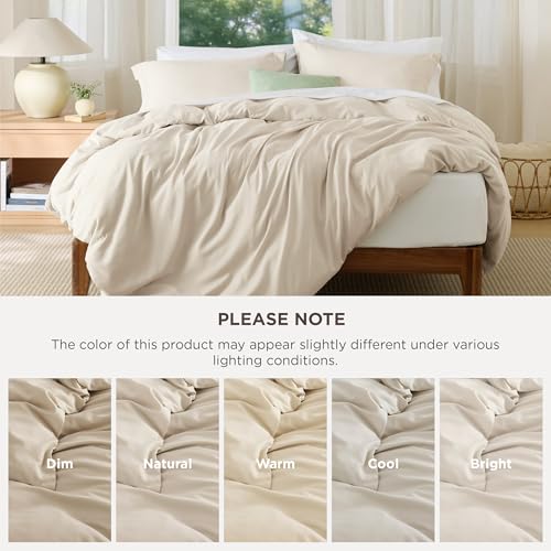 Image of Bedsure Duvet Cover Full Size - Soft Double Brushed Bedding Set for Kids & Adults, Zipper Closure, 3 Pieces, Includes 1 Duvet Cover (80 inchx90 inch) & 2 Pillow Shams, NO Comforter, Light Beige