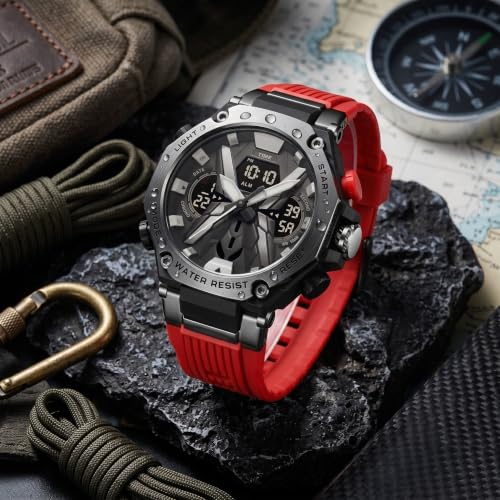 Image of Shocknshop Analog Digital Sports Rubber Stylish Multifunctional Electronic LED Black Dial and Band Wrist Watch for Men Boys | Dual Display Chronograph, Alarm, Backlight, Stopwatch -WCH403