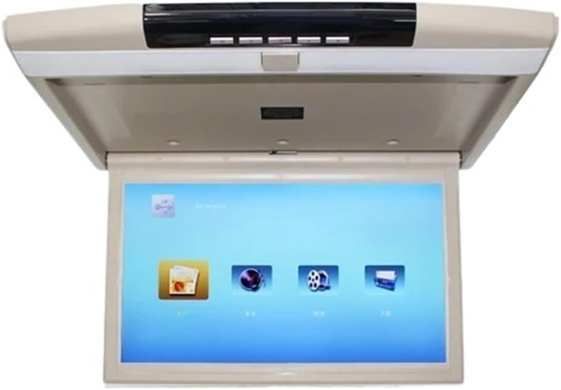 Car Monitor 15/17 Inch HD LCD Screen MP5 Video Player Car Roof Mount Display Multimedia Ceiling TV Mirror FM IR Speaker (17 Inch Grey) (15 Inch Beige)