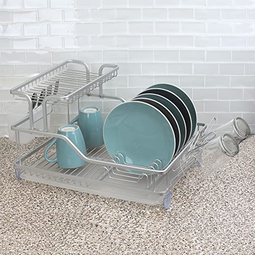 Home Basics 2-Tier Aluminum Dish Drying Storage Rack With Utensil Holder, Cup Holder & Draining Tray For Kitchen Countertop Sink #TOP6