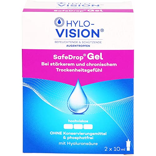 Hylo-Vision SafeDrop Gel Augentropfen Linderung bei stark und chronisch trockenen Augen intensive Befeuchtung hochviskos konservierungsmittelfrei geeignet bei Kontaktlinsen 2x10 ml