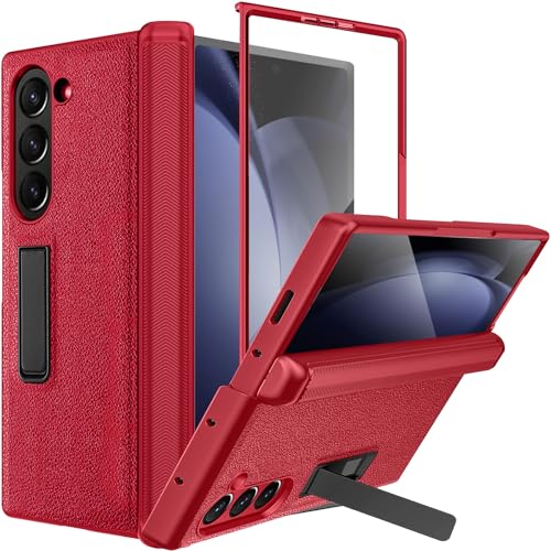 Étui pour Samsung Galaxy Z Fold 7 en similicuir PU rouge avec protection de charnière NINKI