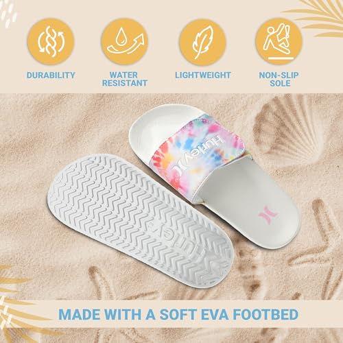 Image of Hurley Kids NAIA Slides Adjustable Strap Slip-On Sandals Indoor and Outdoor EVA Footbed Shower Slides for Girls and Boys